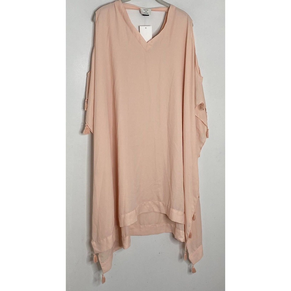 DAVID AND YOUNG Light Pink Chiffon Tassel Boho Cover Up Dress One Size New - Picture 2 of 7